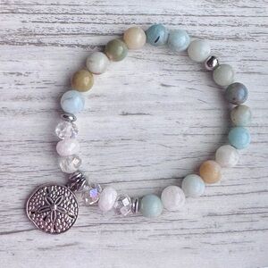 Silver and Multicolor Beaded gemstone starfish charm Bracelet